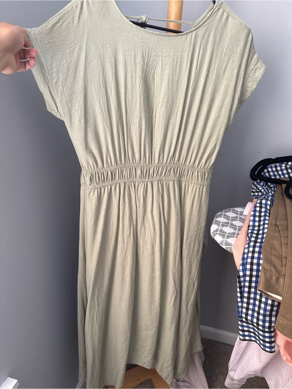 Elastic-Waist Midi Dress in Sage